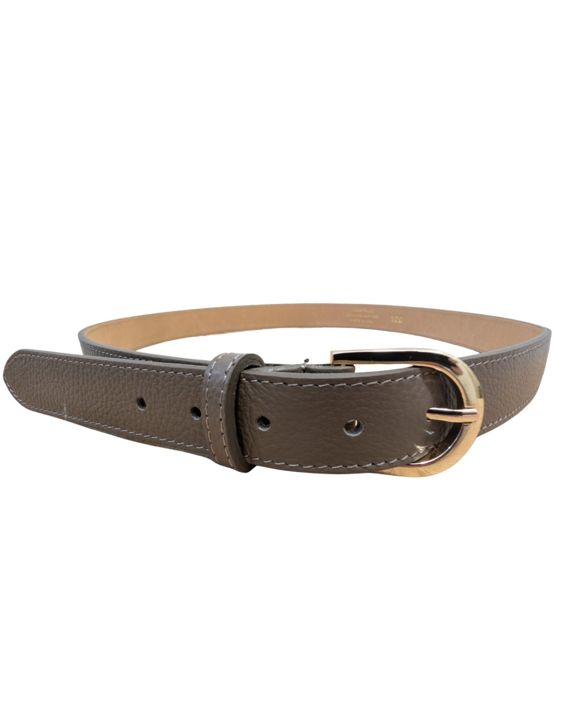 Ceinture femme taupe cuir boucle dorée Vega