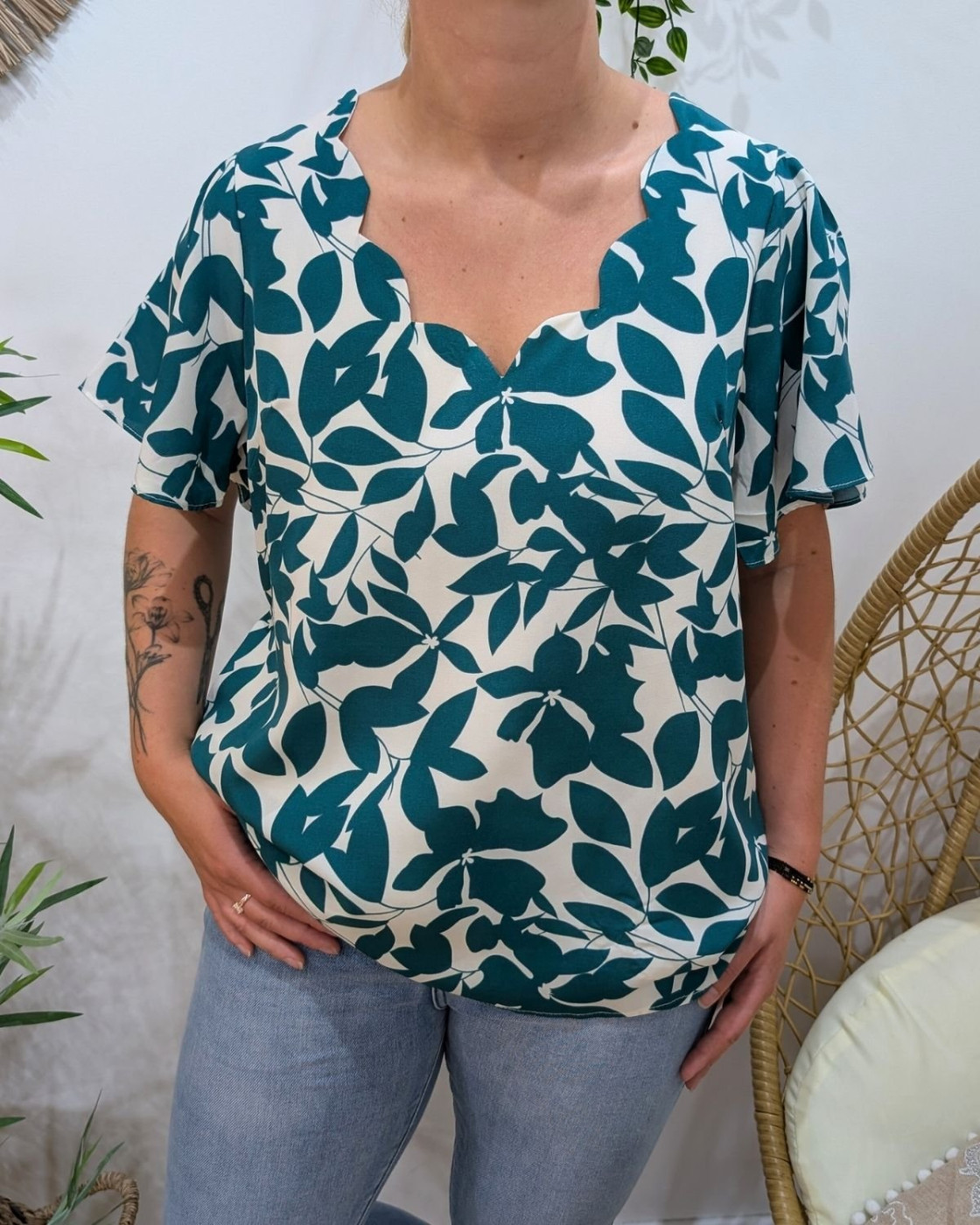 Blouse femme verte manches volantes Soizic