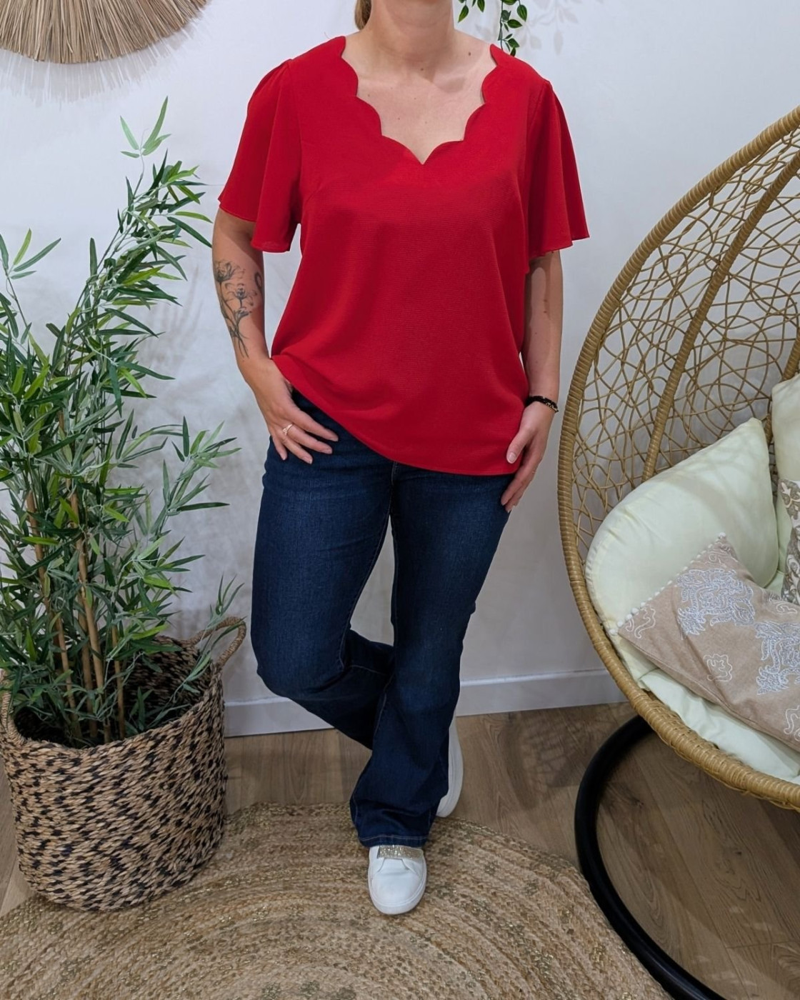 Blouse femme Emmanuelle rouge foncé