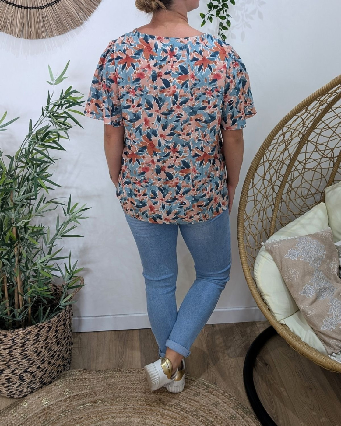 Blouse femme rose et bleue Julia