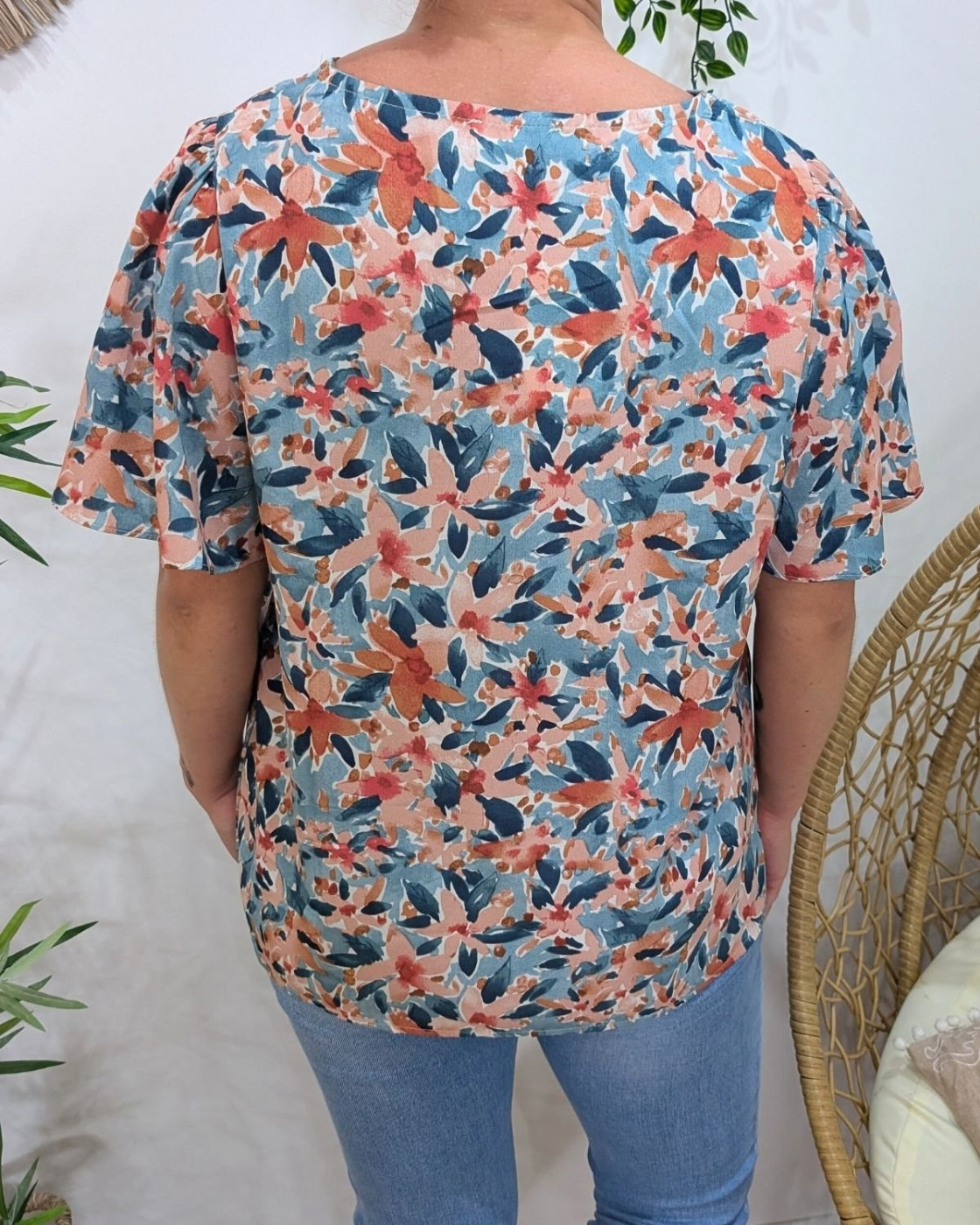 Blouse femme rose et bleue Julia