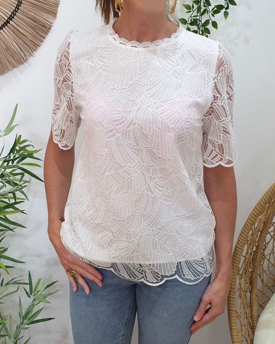 Blouse femme dentelle blanc