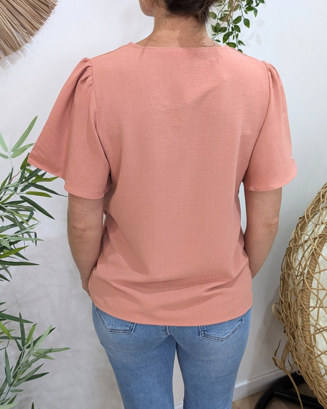 Blouse femme vieux rose col brodé Amalie