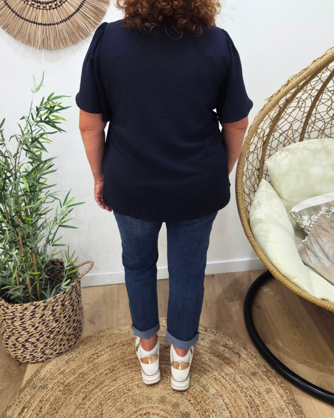 Blouse femme marine col brodé Amalie