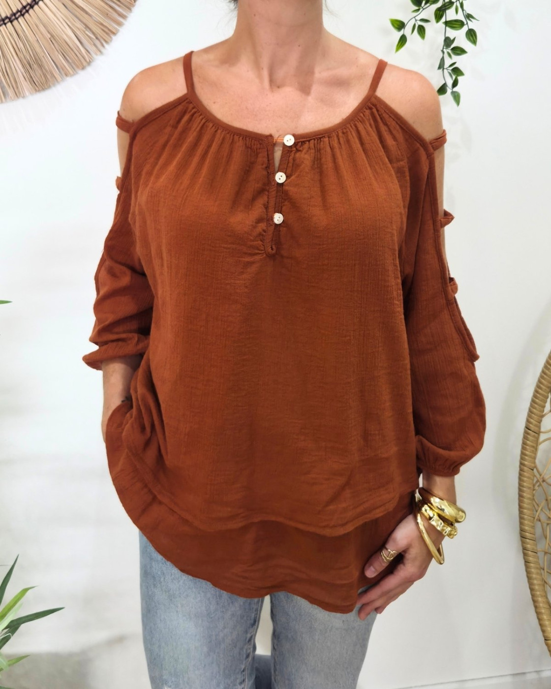 Blouse femme épaules et manches ajourées Cécile