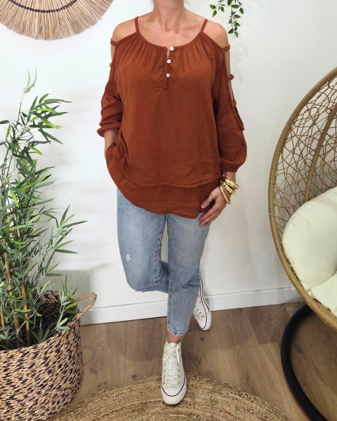 Blouse femme épaules et manches ajourées Cécile