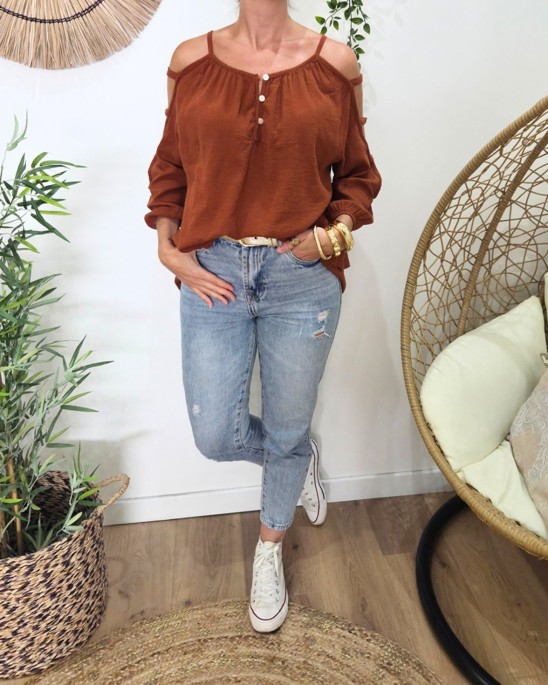 Blouse femme épaules et manches ajourées Cécile