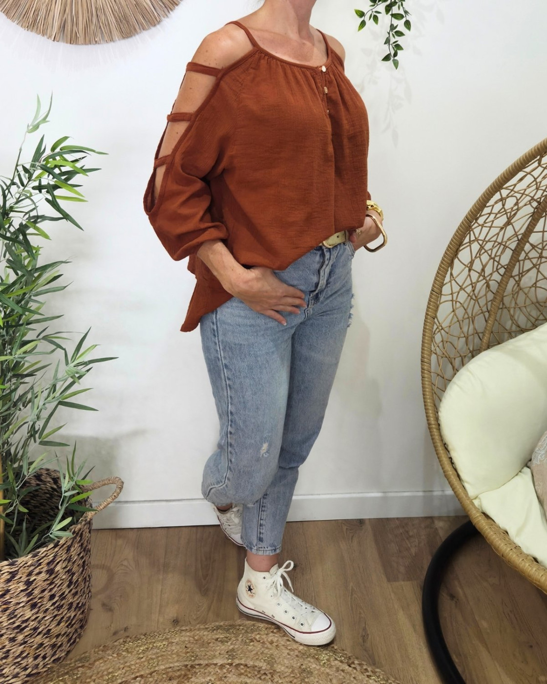 Blouse femme épaules et manches ajourées Cécile