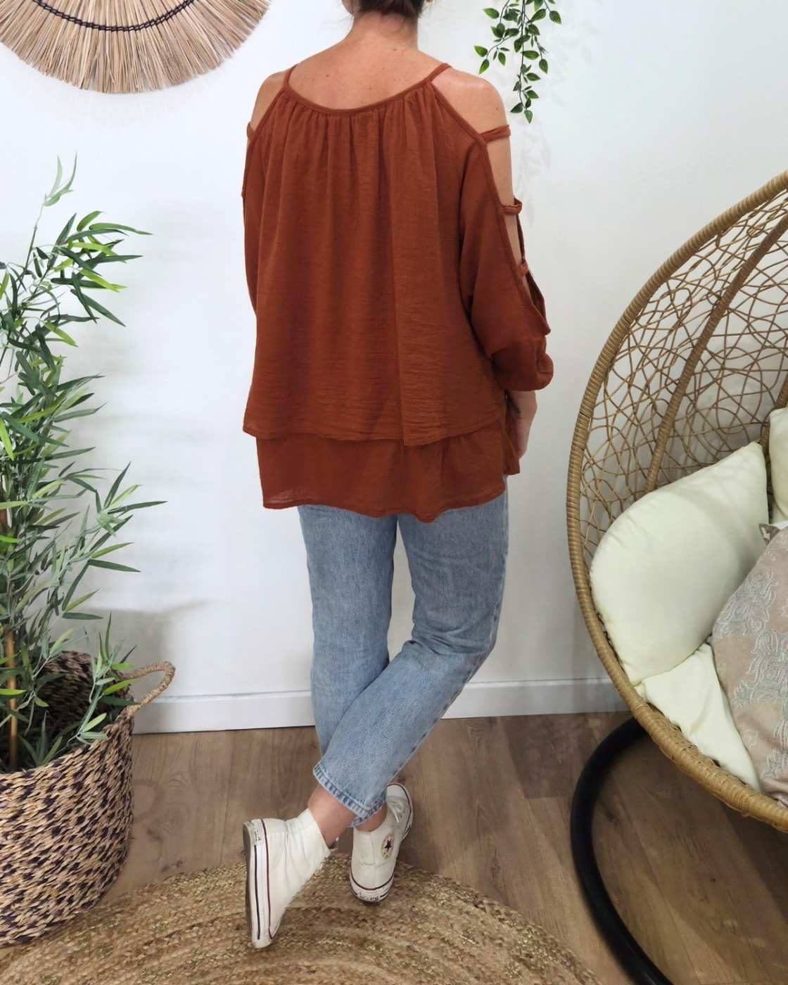 Blouse femme épaules et manches ajourées Cécile