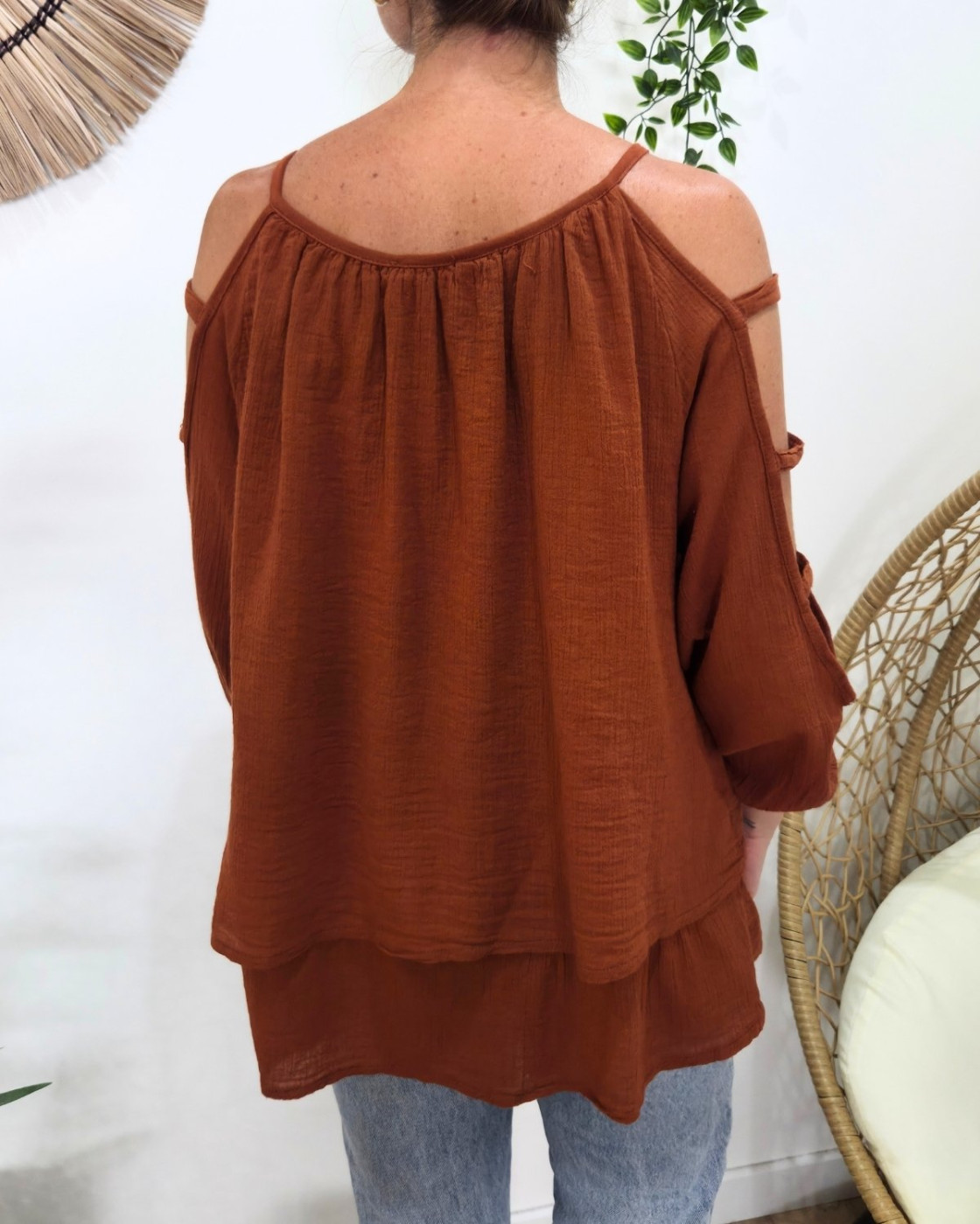 Blouse femme épaules et manches ajourées Cécile