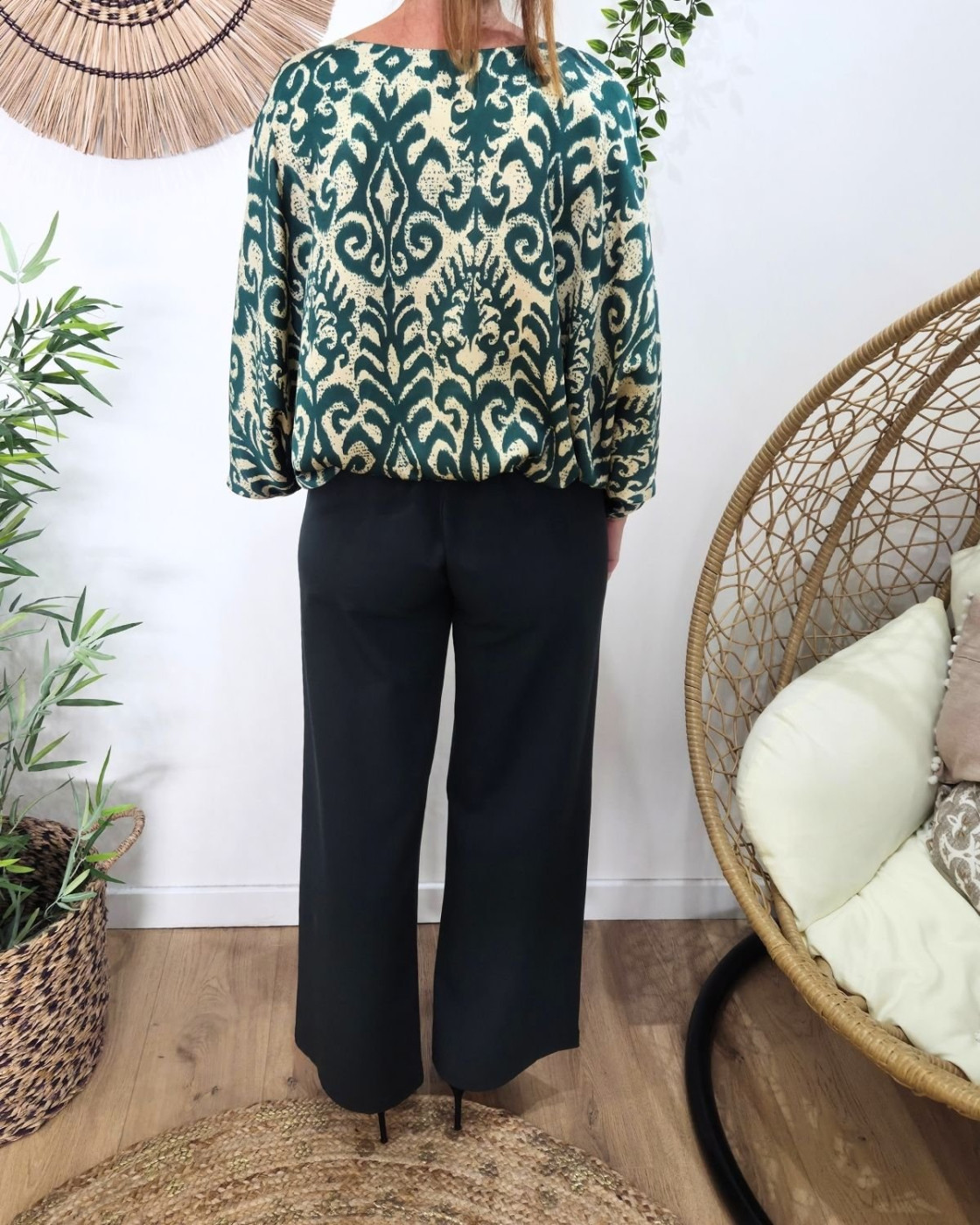 Pantalon femme vert bouteille fluide Zéa