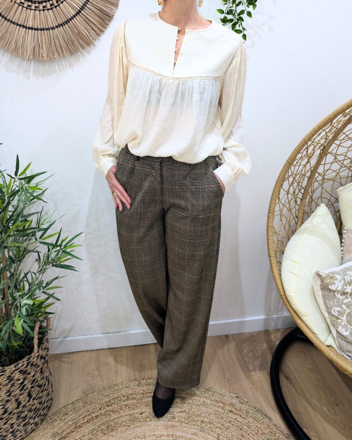 Chemisier femme fluide beige Yaëlle