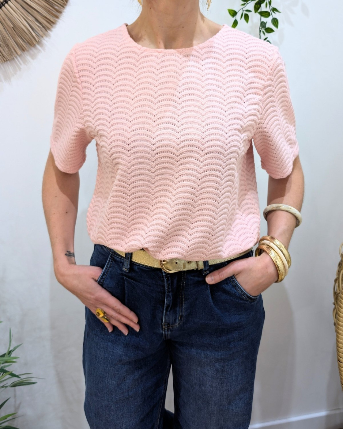 Blouse femme rose ajourée Honorine