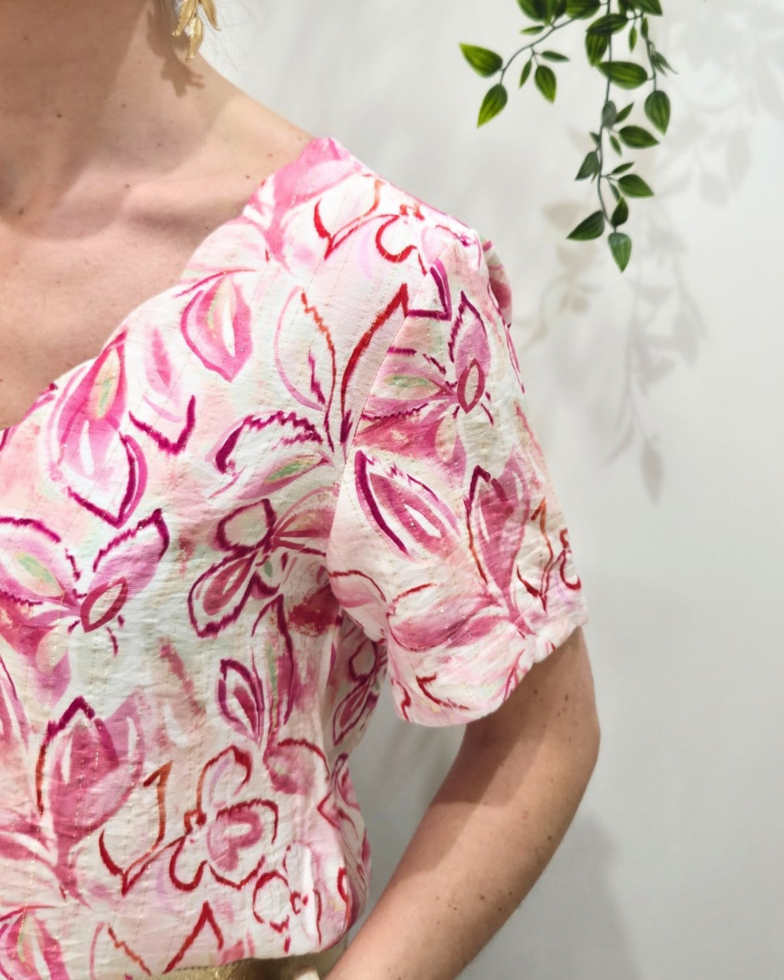 Blouse femme manches courtes rose fleurie Thémis