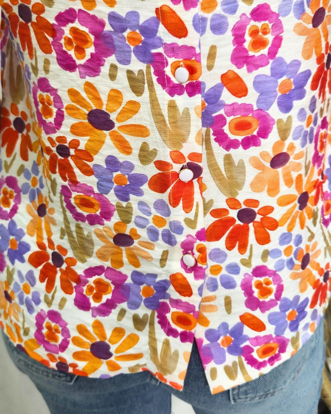 Blouse femme manches volantes rose orange et violet Isotta