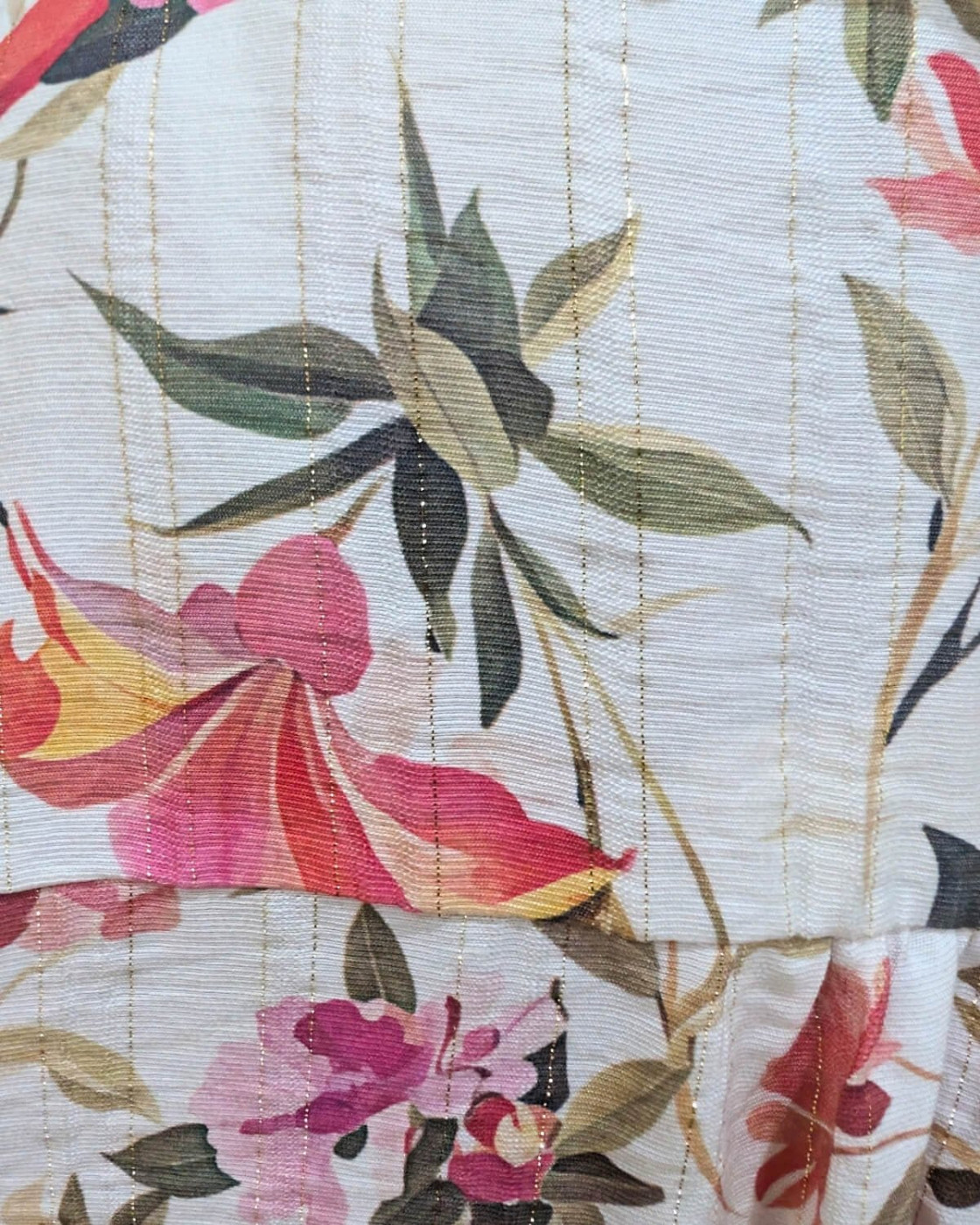 Blouse manche volantes femme écru fleurs roses orangées Aurelia