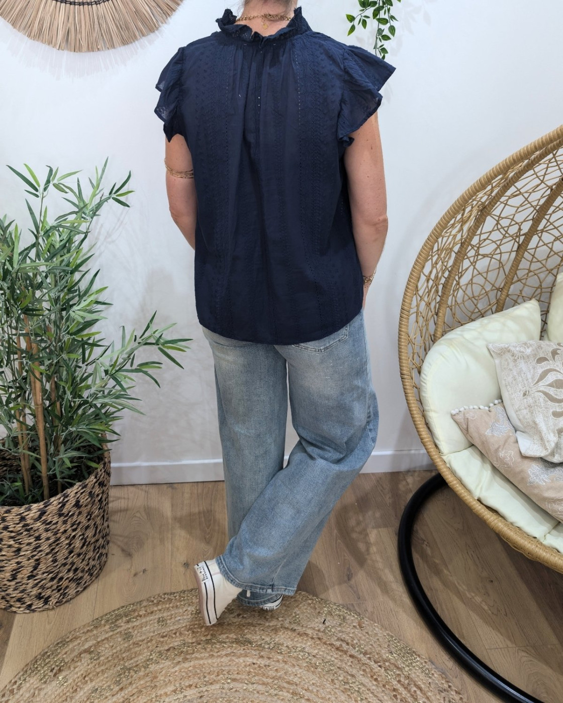 Blouse femme brodée Arsinoé bleu marine
