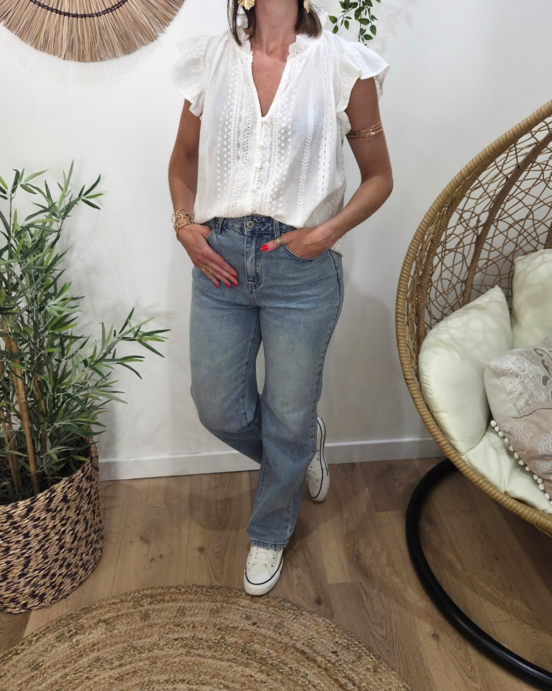 Blouse femme brodée Arsinoé blanc