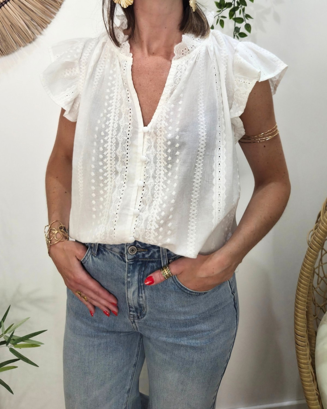 Blouse femme brodée Arsinoé blanc