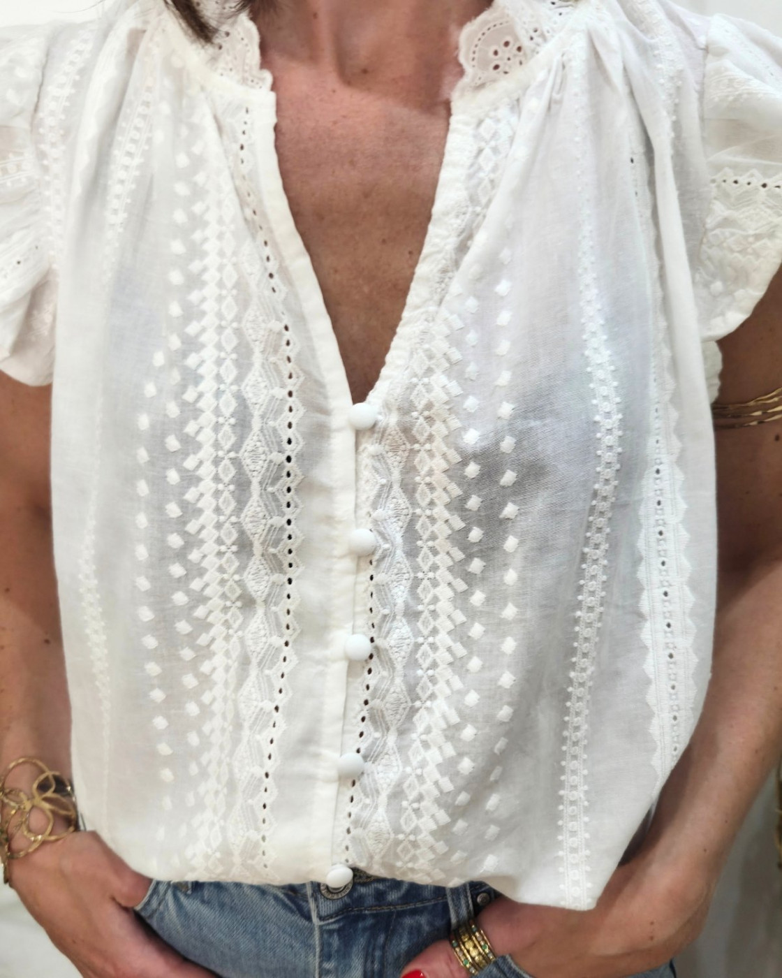Blouse femme brodée Arsinoé blanc