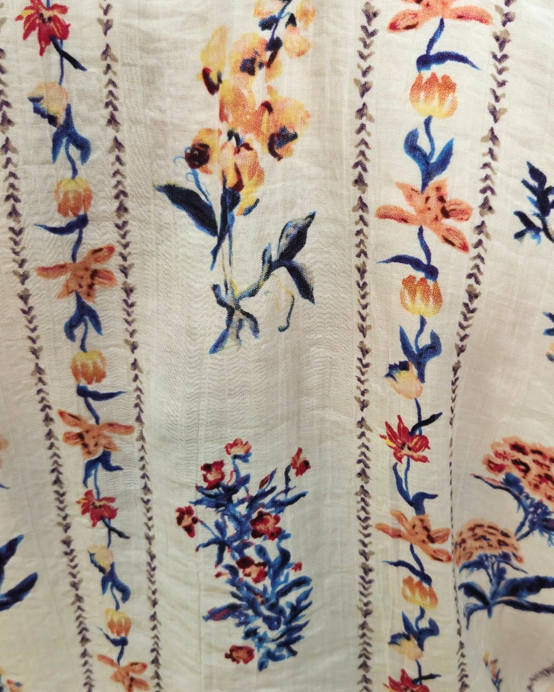 Blouse femme écrue fleurie bleue et corail Gaudia