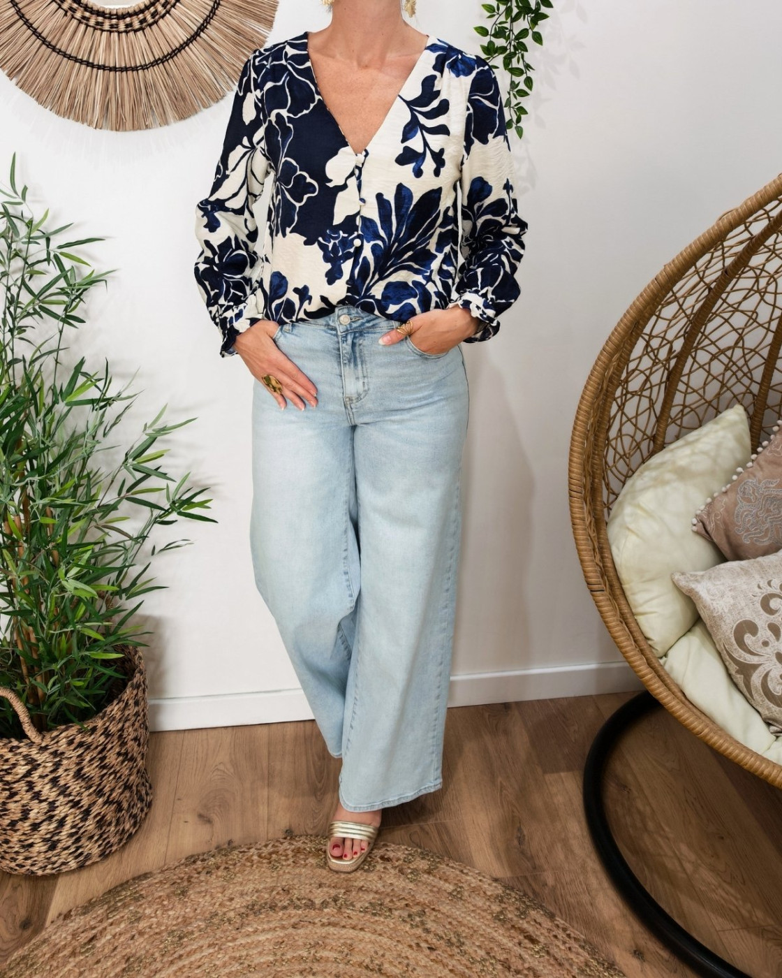 Blouse femme marine et écrue Willa