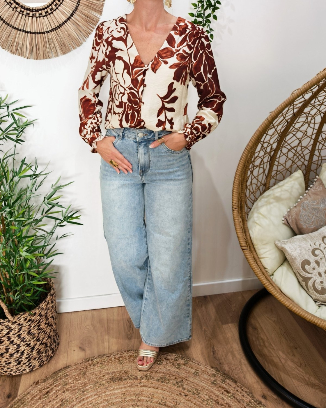 Blouse femme marron et beige Willa