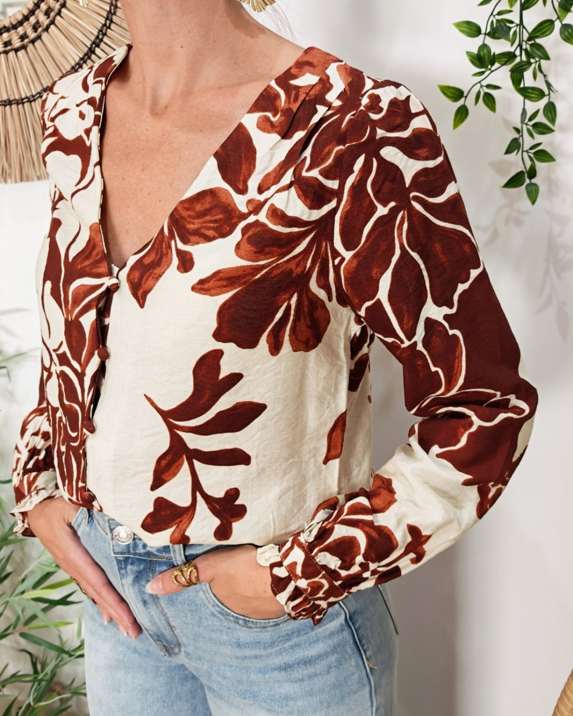 Blouse femme marron et beige Willa