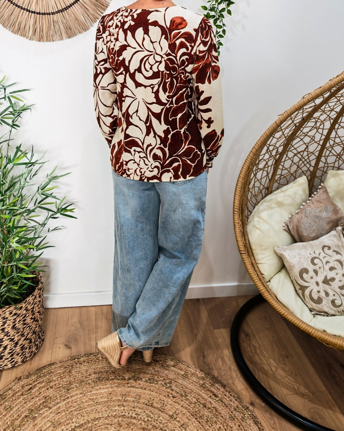 Blouse femme marron et beige Willa