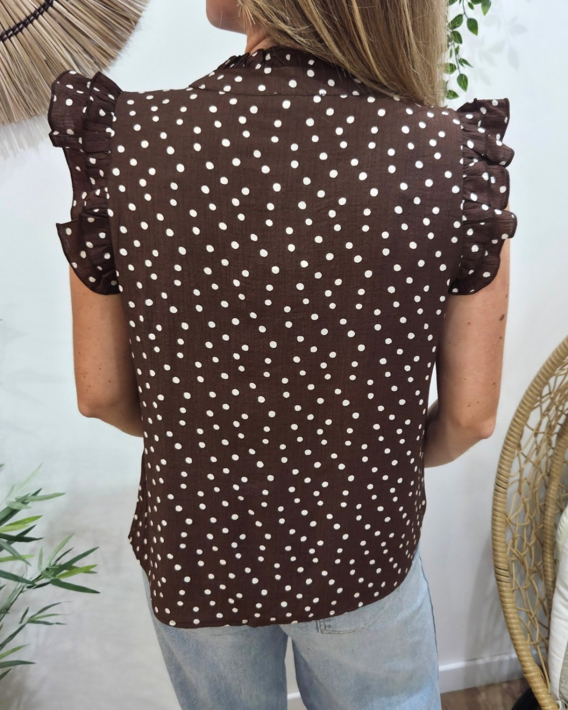 Blouse femme marron à pois écrus Enora