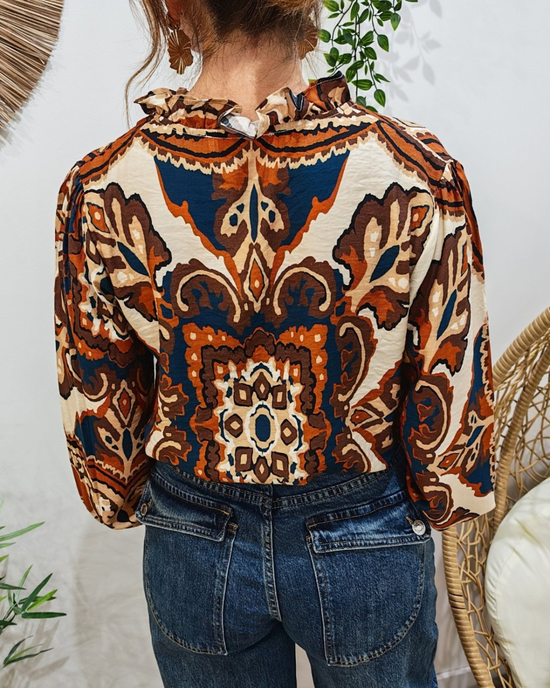 Blouse femme marron marine beige à motifs Catarina