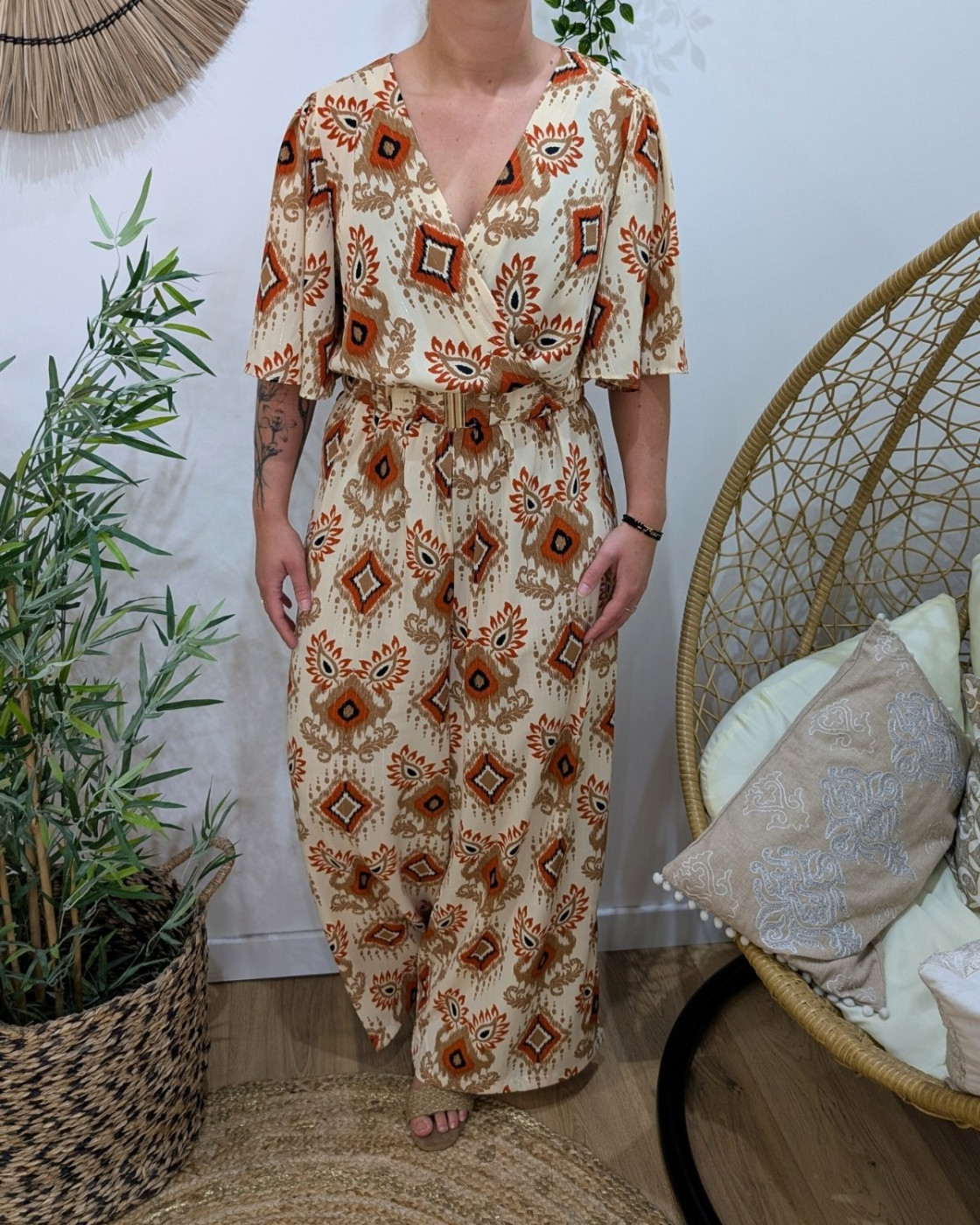 Combinaison femme beige terracota camel Nahéma