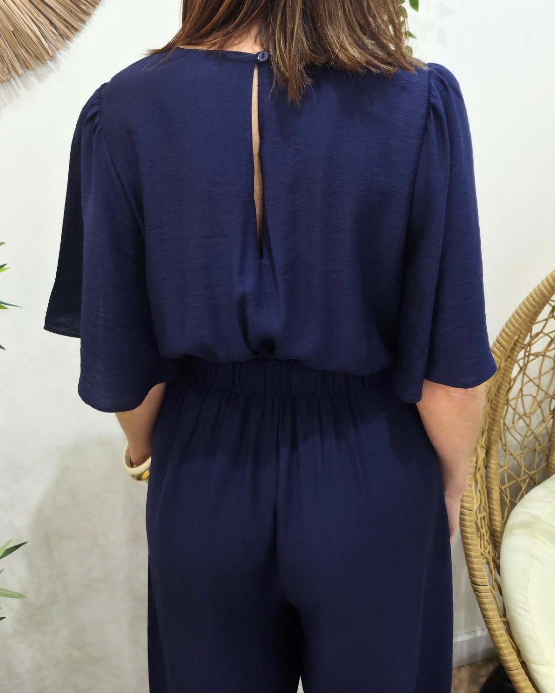 Combinaison femme bleu marine manches volantes Alodia