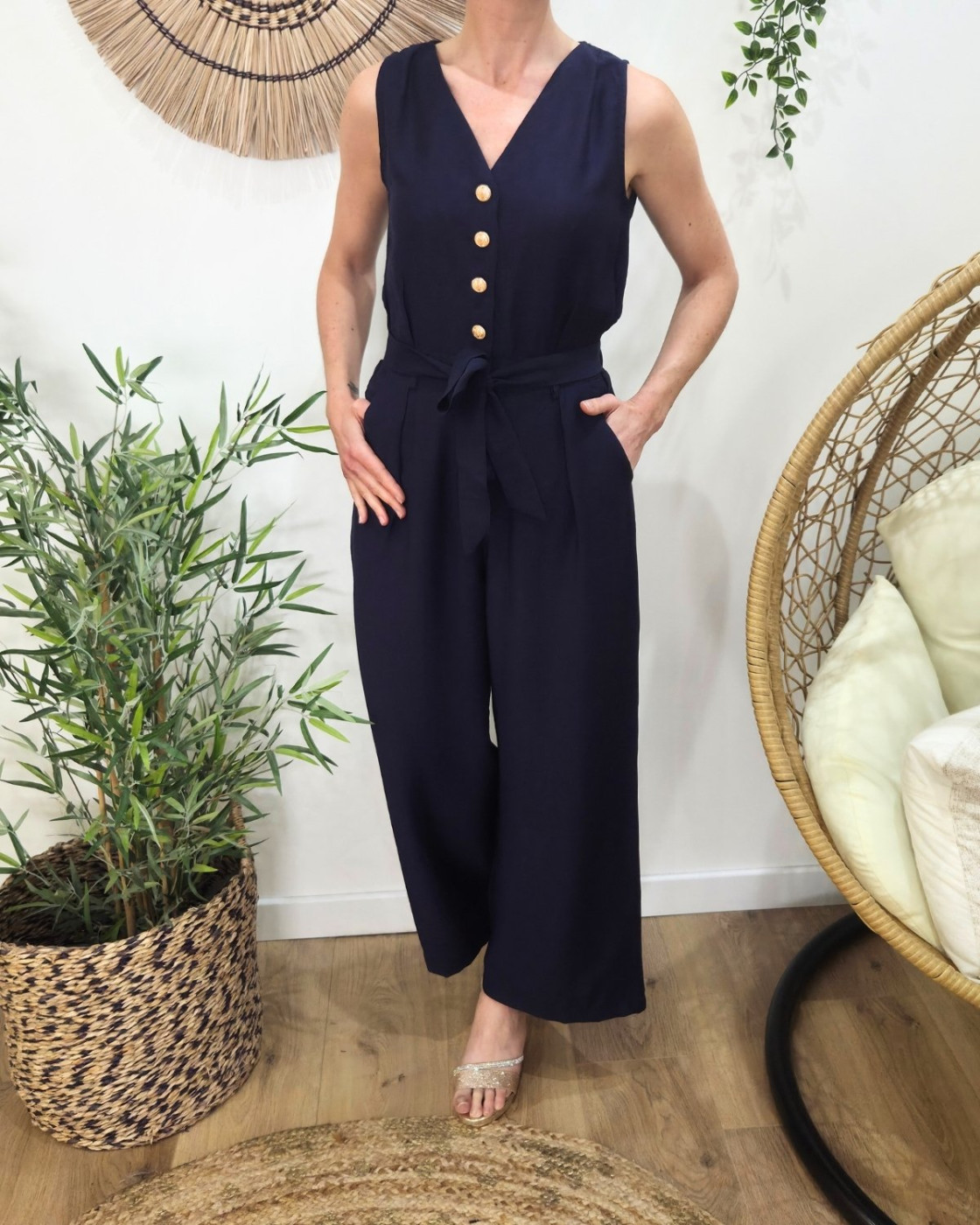 Combinaison femme marine boutons dorés Sira