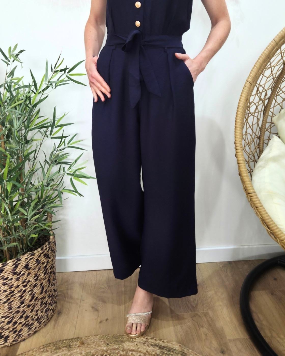 Combinaison femme marine boutons dorés Sira