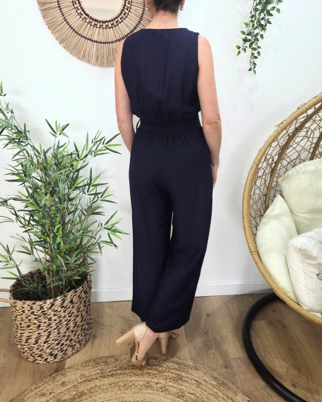 Combinaison femme marine boutons dorés Sira