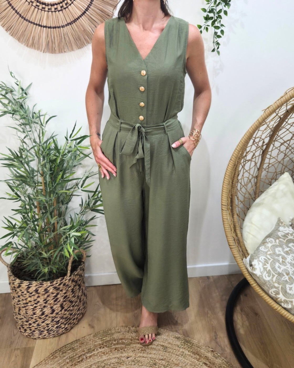Combinaison femme kaki boutons dorés Sira