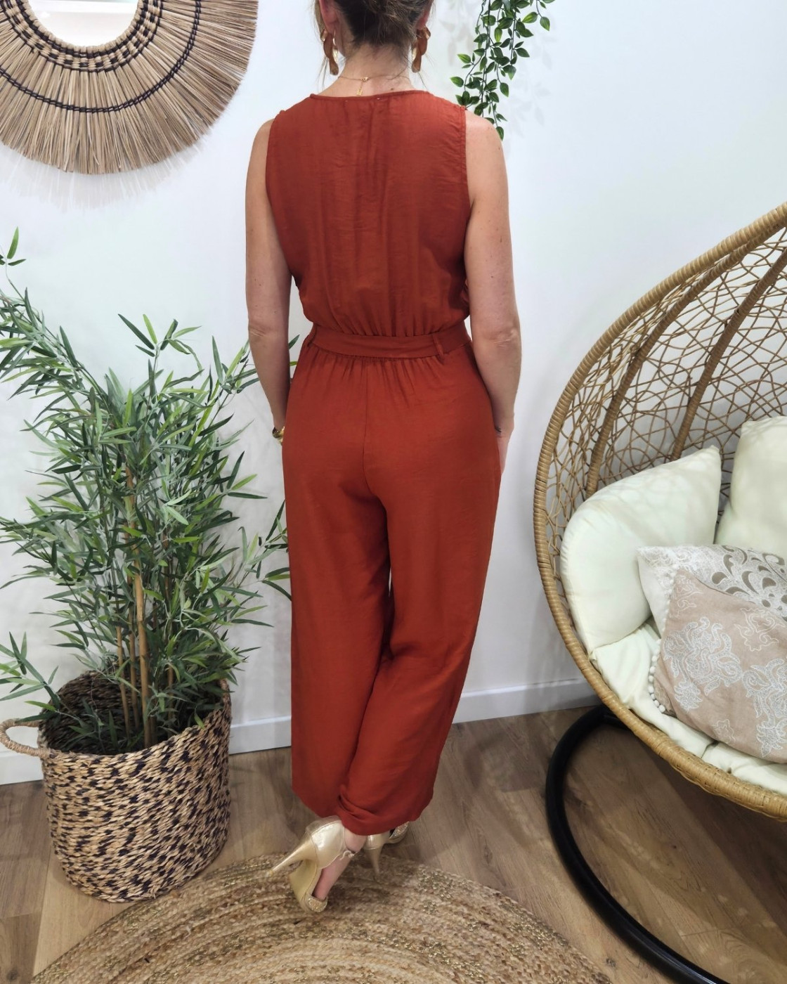 Combinaison femme terracotta boutons dorés Sira