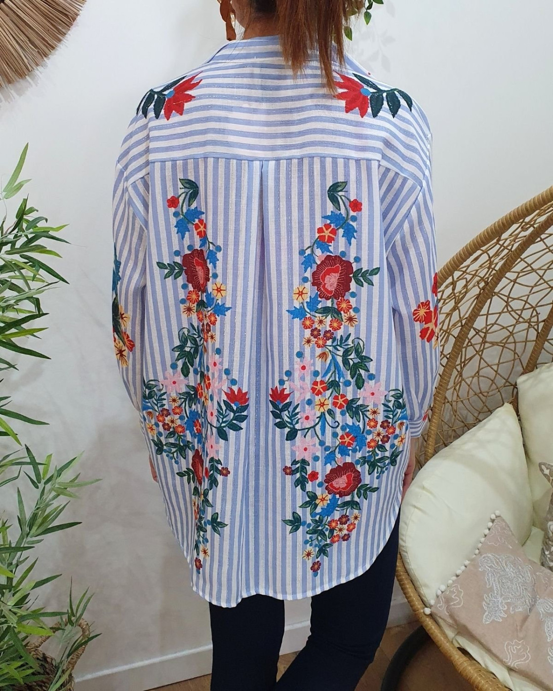 Chemisier femme à rayures et imprimé floral