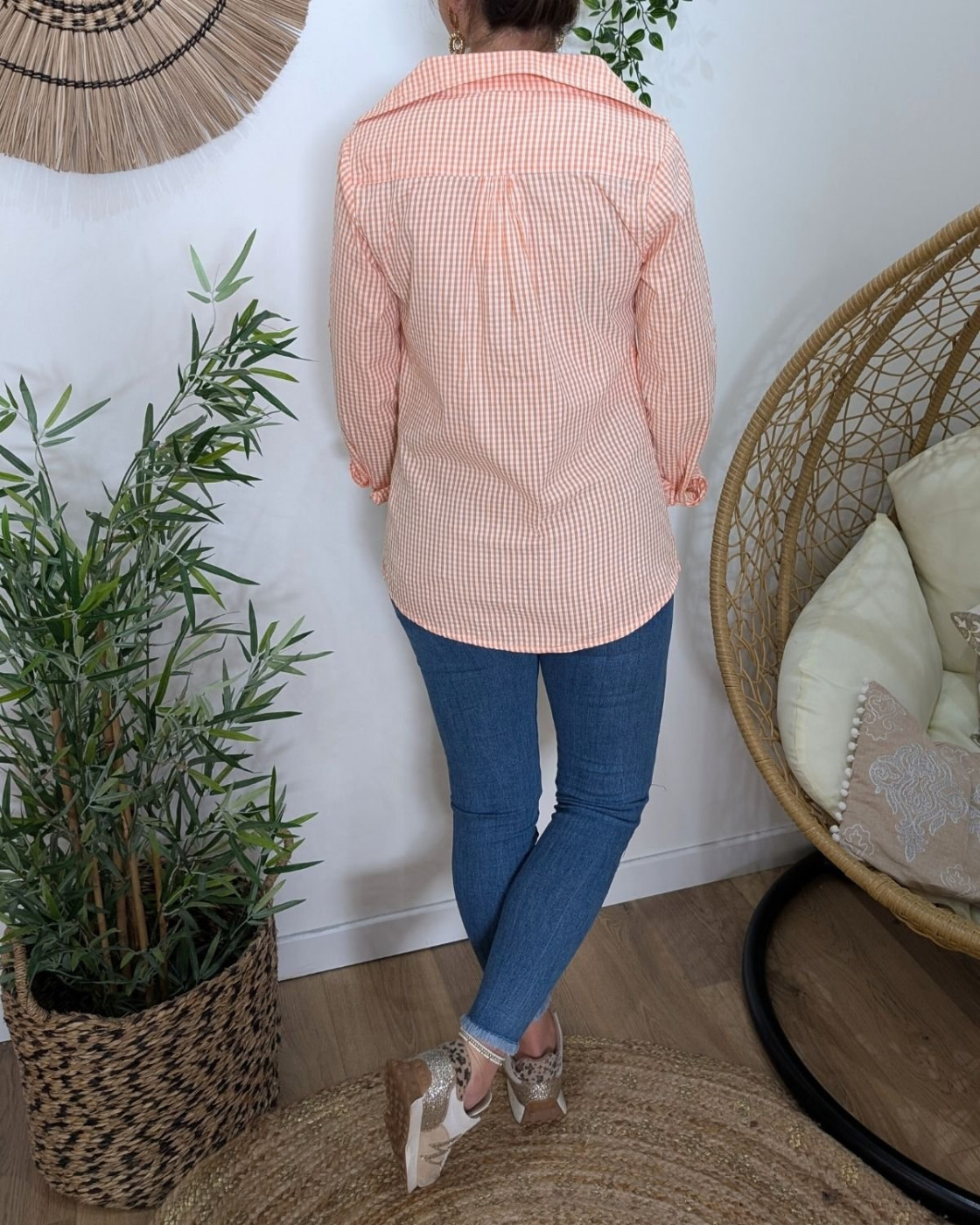 Chemisier femme vichy orange