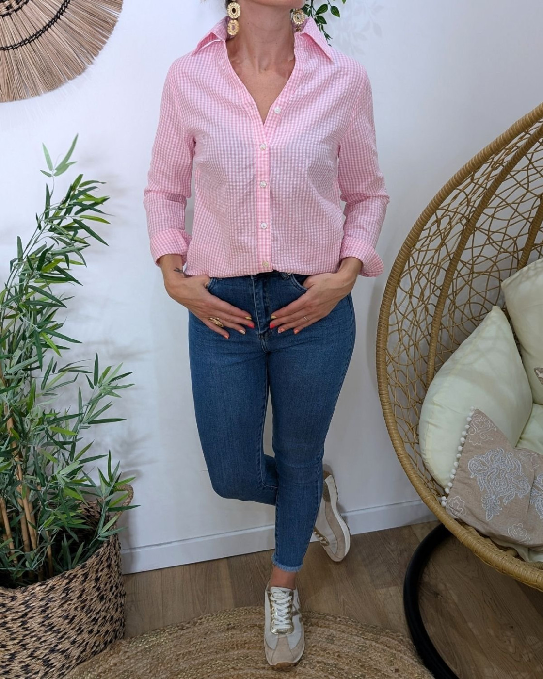 Chemisier femme vichy rose