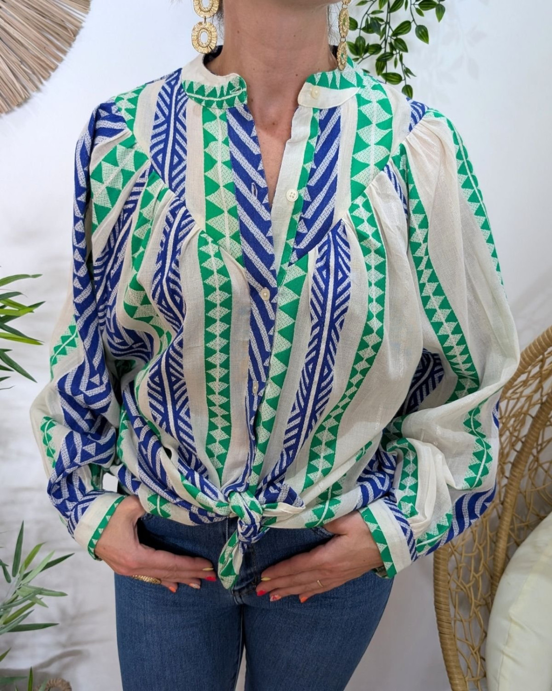 Chemisier femme bleu et vert