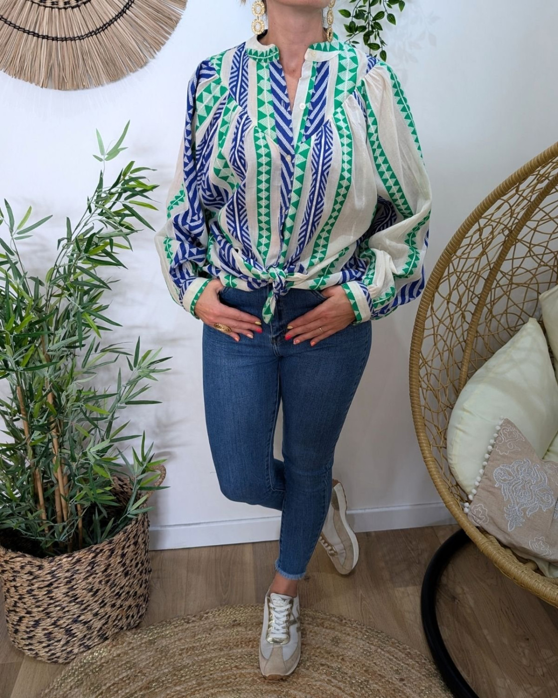 Chemisier femme bleu et vert