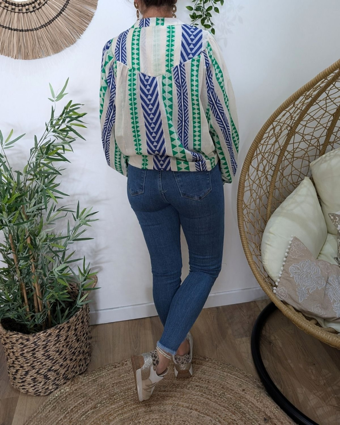 Chemisier femme bleu et vert