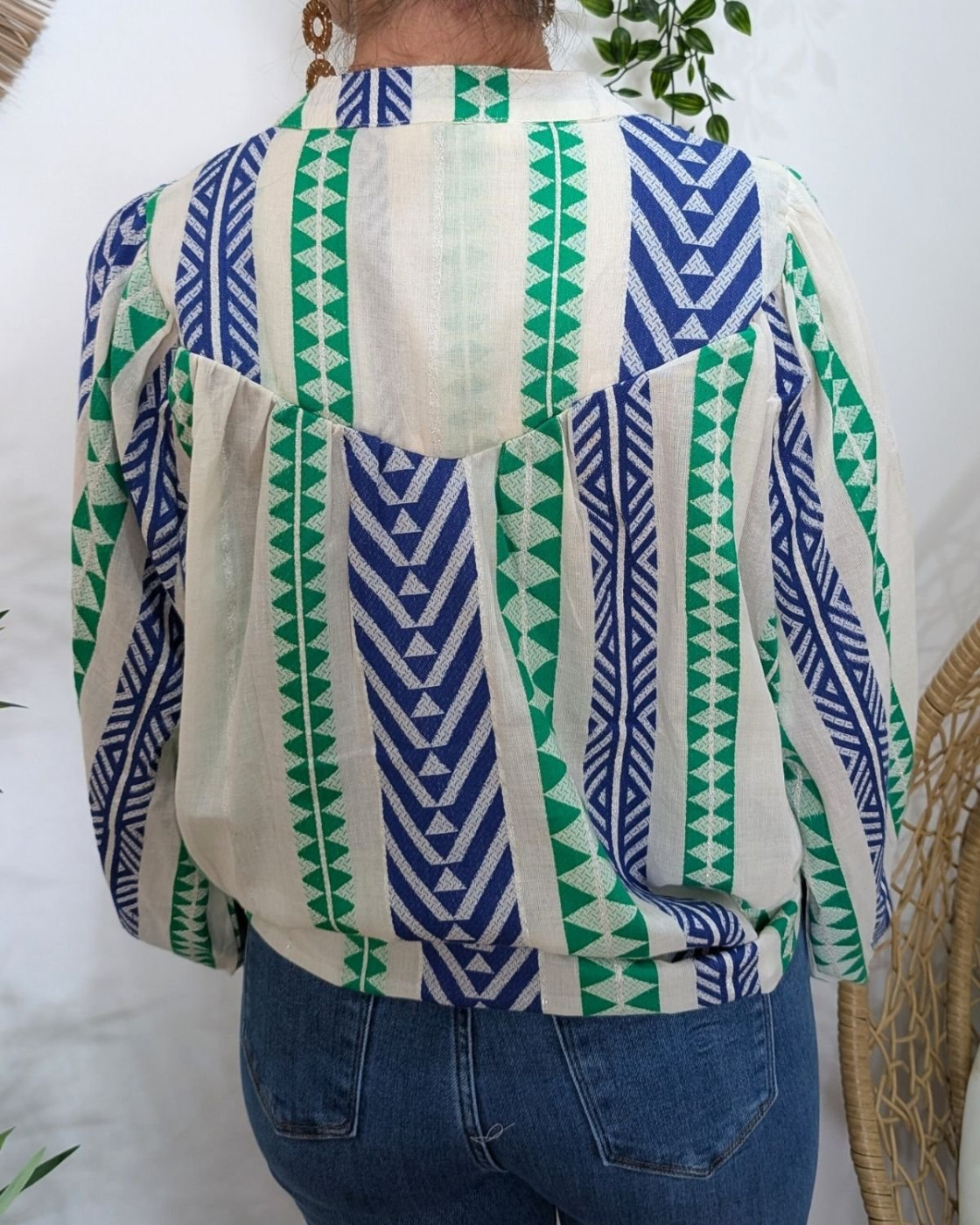 Chemisier femme bleu et vert