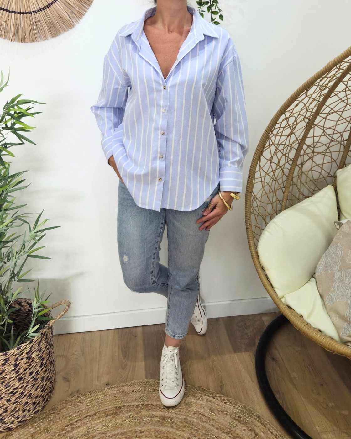 Chemisier femme rayé bleu et blanc Jessamie