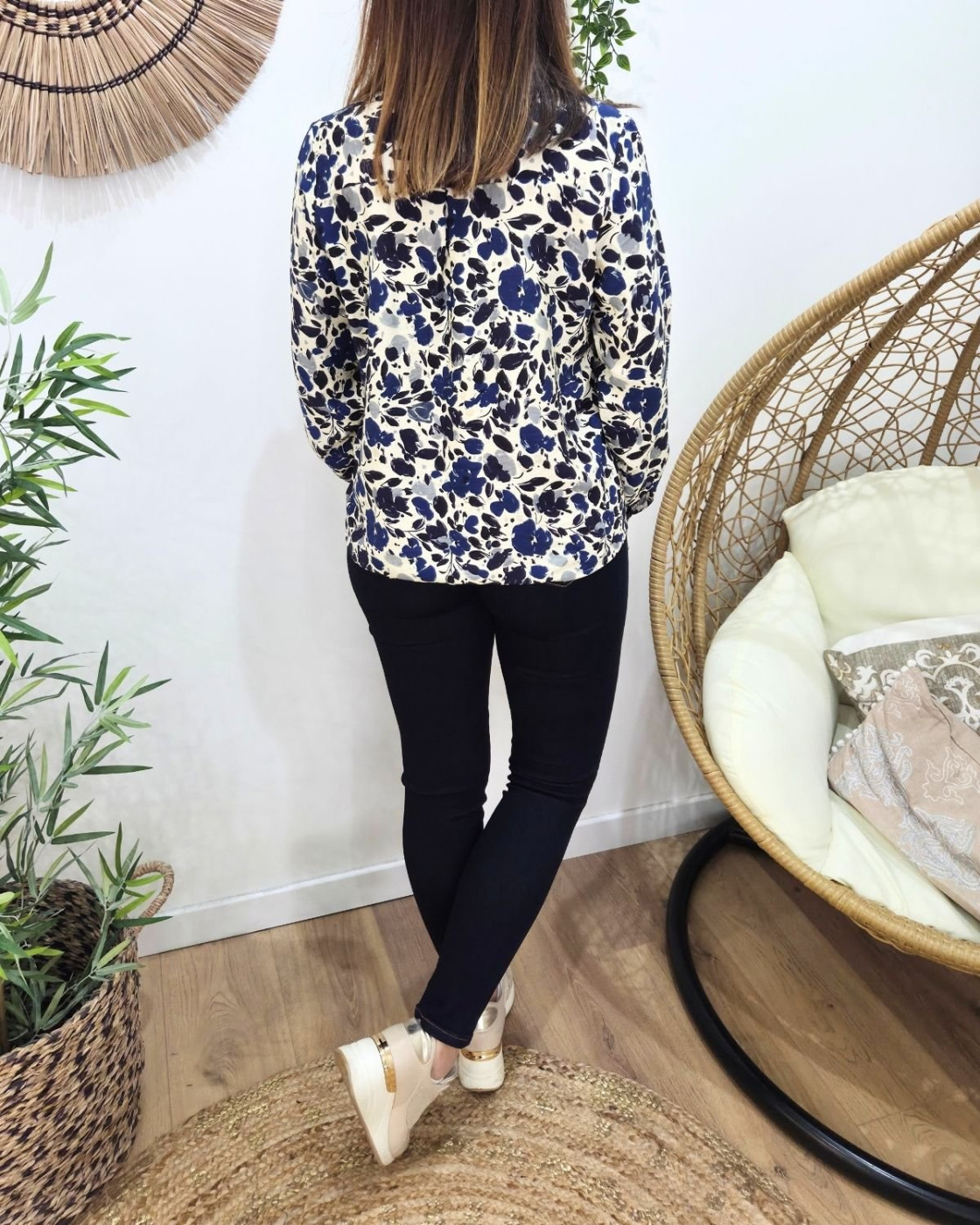 Chemisier femme beige bleu marine Aelyne