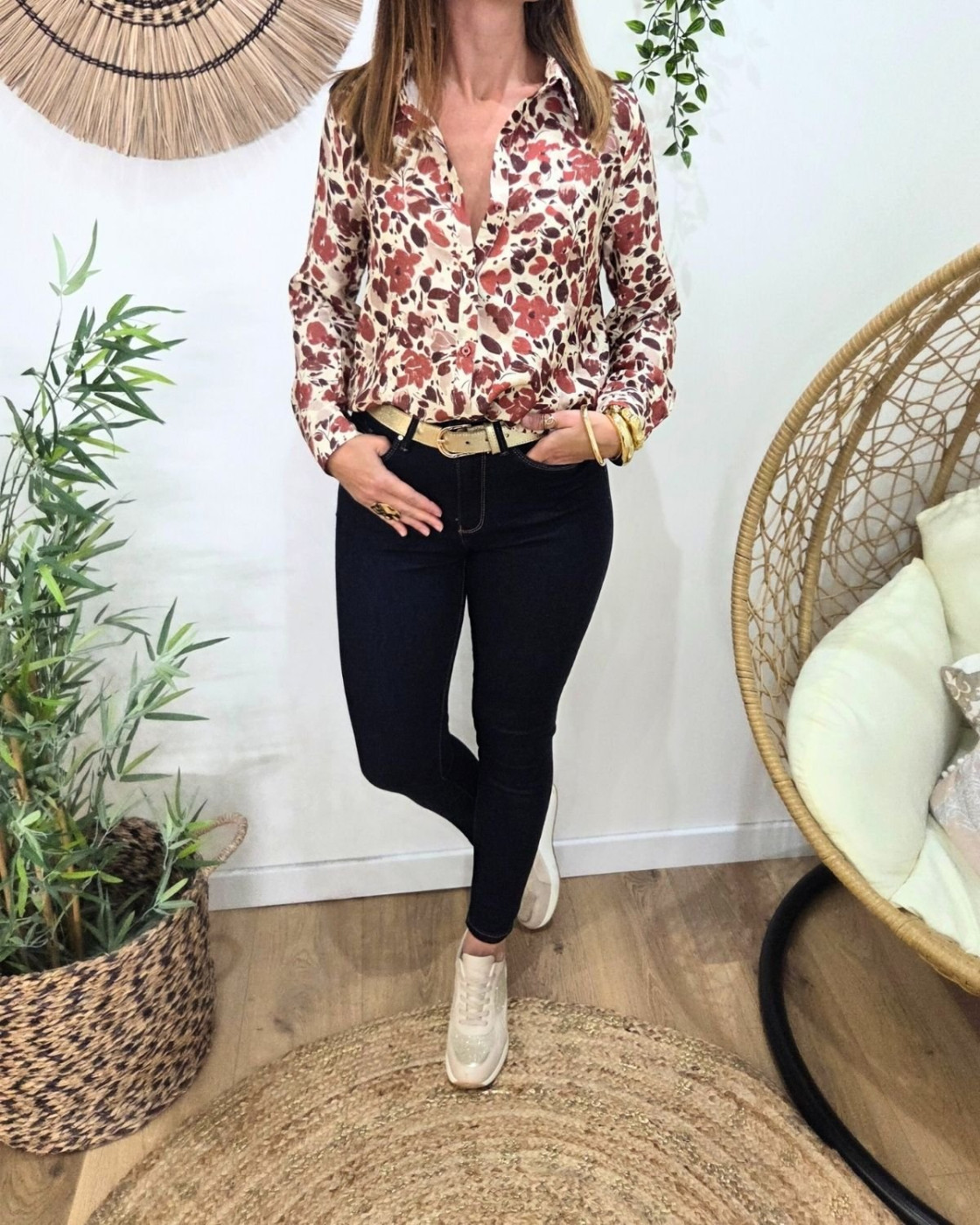 Chemisier femme beige terracotta Aelyne