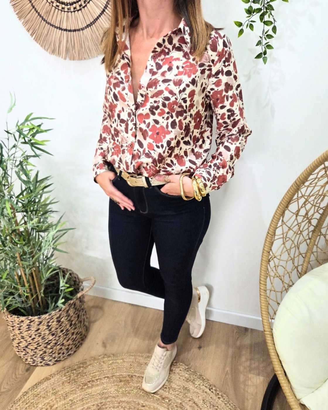 Chemisier femme beige terracotta Aelyne