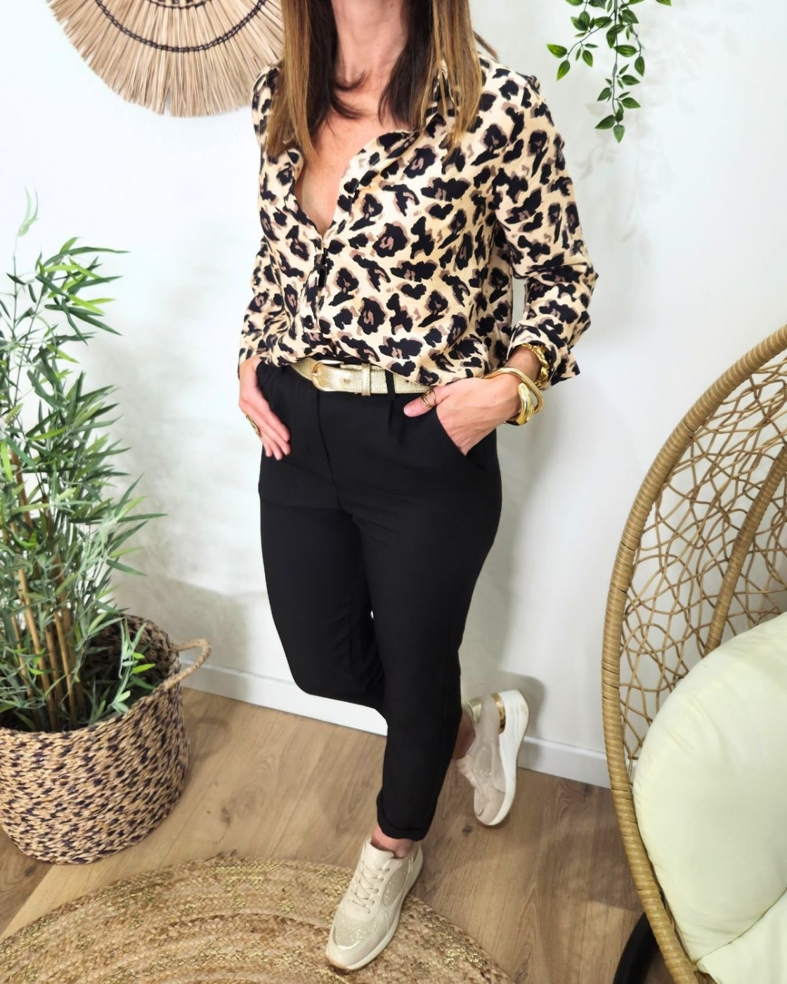 Chemisier femme léopard beige taupe noir